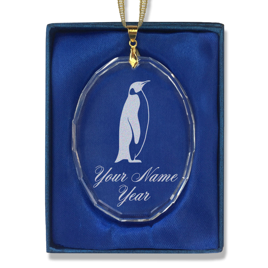 LaserGram Christmas Ornament, Penguin, Personalized Engraving Included (Oval Shape)