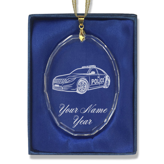 LaserGram Christmas Ornament, Police Car, Personalized Engraving Included (Oval Shape)