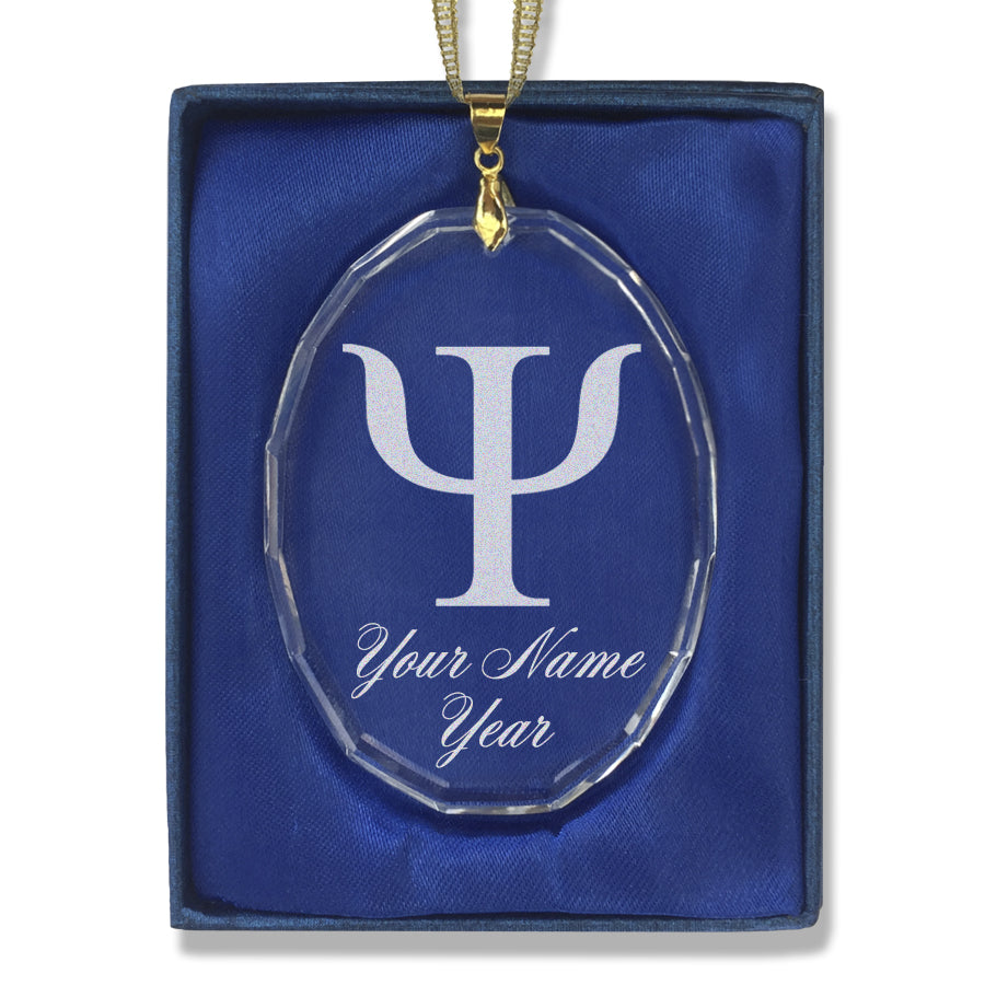 LaserGram Christmas Ornament, Psi Symbol, Personalized Engraving Included (Oval Shape)