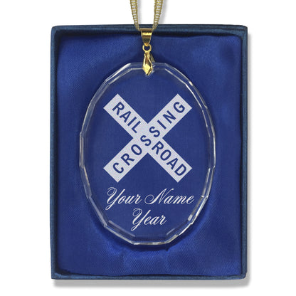 LaserGram Christmas Ornament, Railroad Crossing Sign 1, Personalized Engraving Included (Oval Shape)