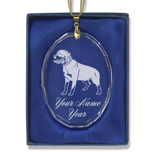 LaserGram Christmas Ornament, Rottweiler Dog, Personalized Engraving Included (Oval Shape)