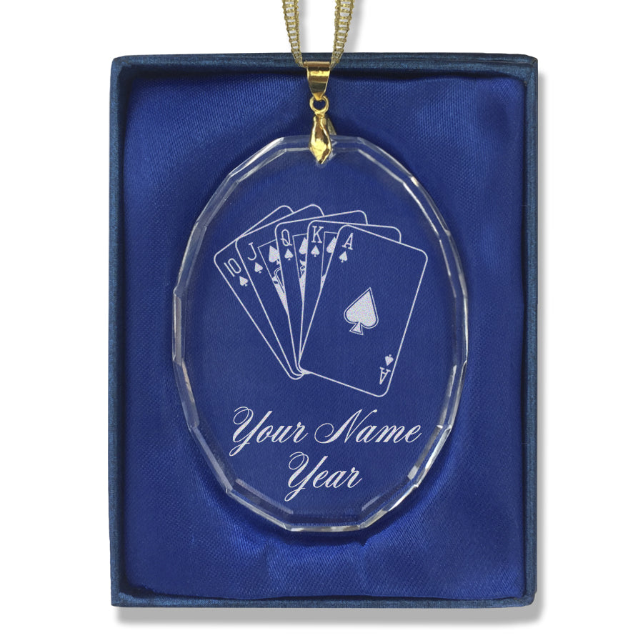 LaserGram Christmas Ornament, Royal Flush Poker Cards, Personalized Engraving Included (Oval Shape)