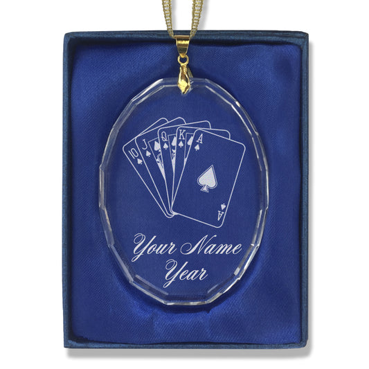 LaserGram Christmas Ornament, Royal Flush Poker Cards, Personalized Engraving Included (Oval Shape)