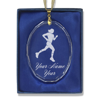 LaserGram Christmas Ornament, Running Woman, Personalized Engraving Included (Oval Shape)