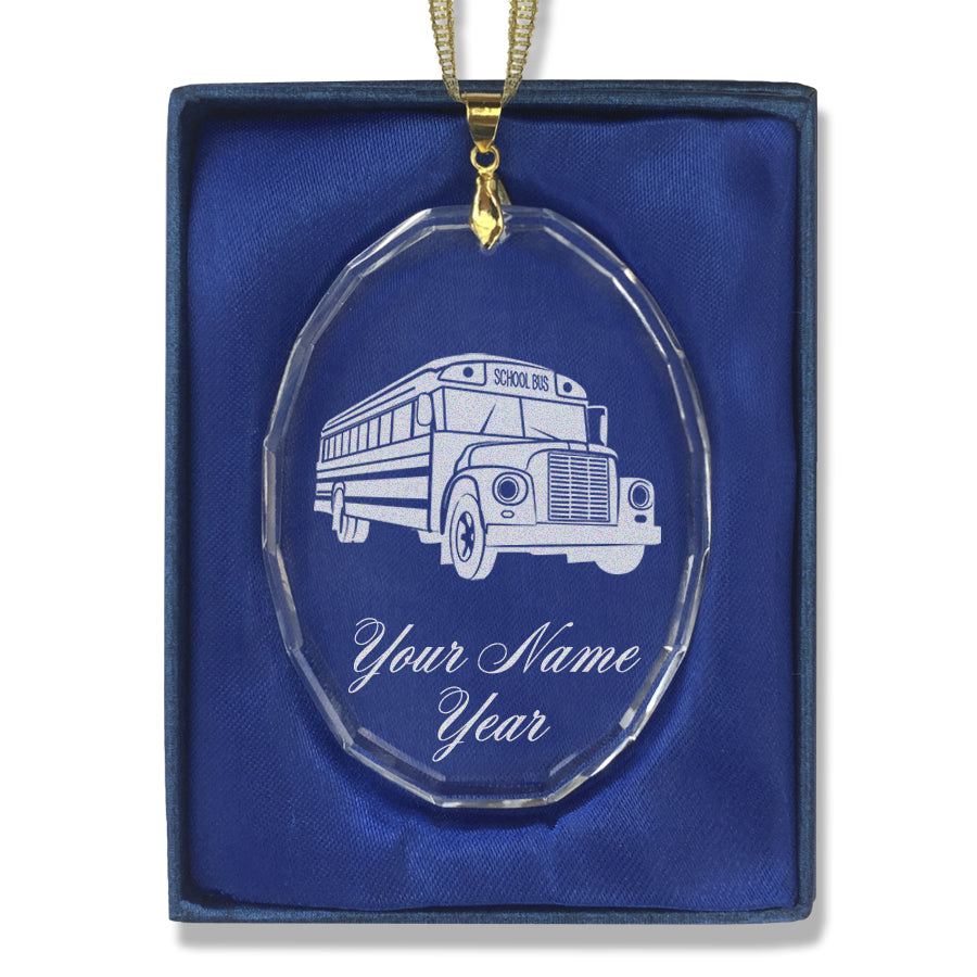 LaserGram Christmas Ornament, School Bus, Personalized Engraving Included (Oval Shape)