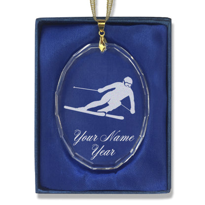 LaserGram Christmas Ornament, Skier Downhill, Personalized Engraving Included (Oval Shape)