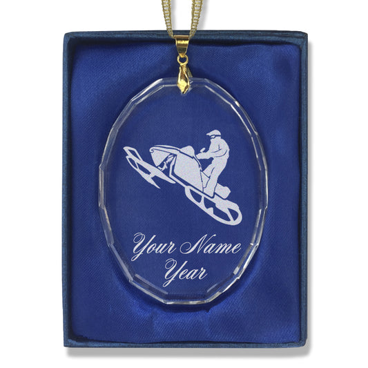 LaserGram Christmas Ornament, Snowmobile, Personalized Engraving Included (Oval Shape)