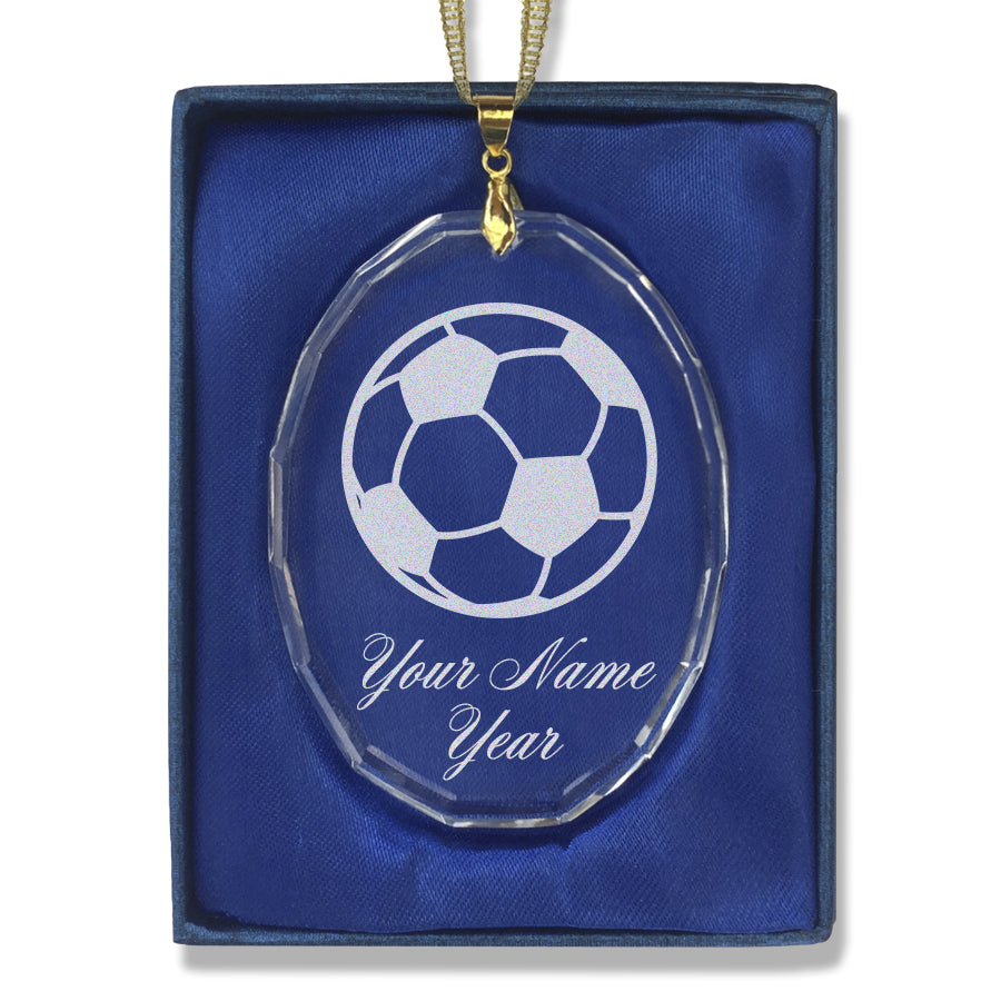 LaserGram Christmas Ornament, Soccer Ball, Personalized Engraving Included (Oval Shape)