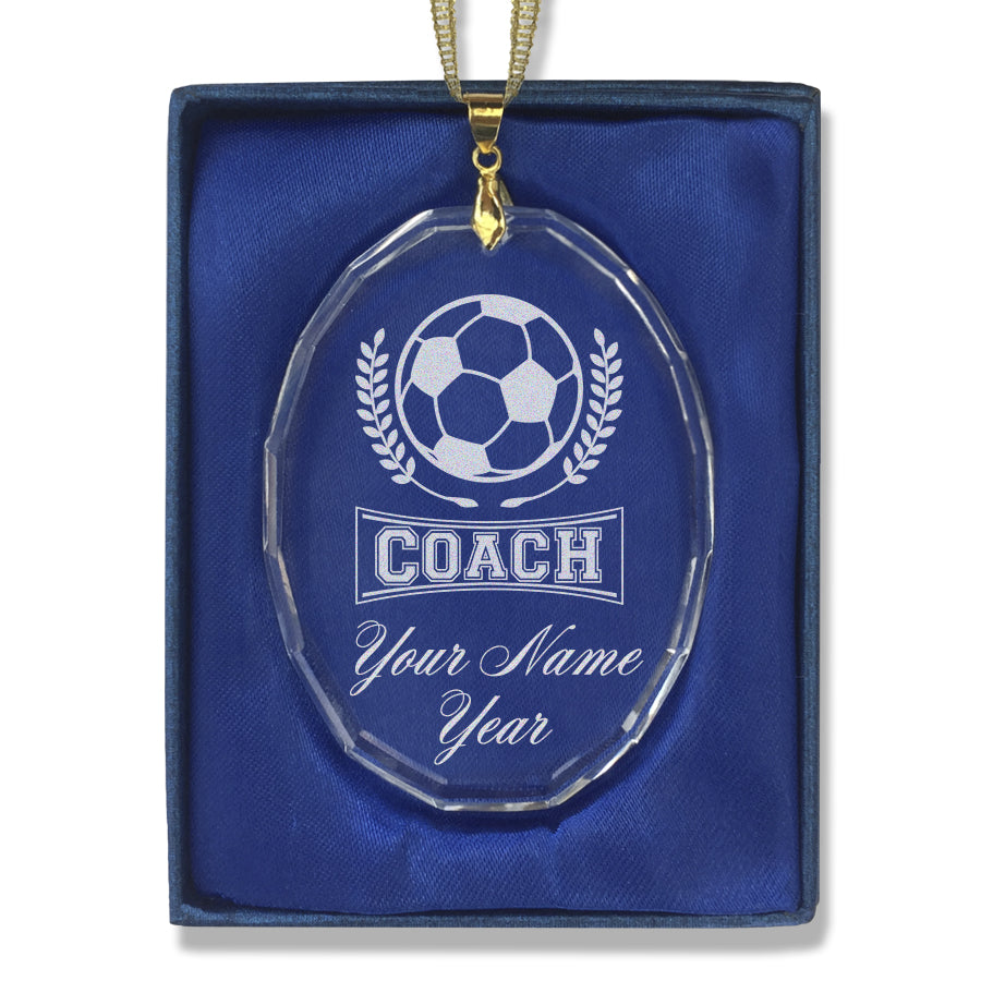 LaserGram Christmas Ornament, Soccer Coach, Personalized Engraving Included (Oval Shape)