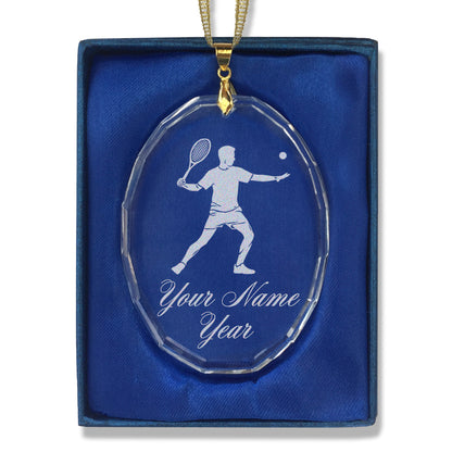 LaserGram Christmas Ornament, Tennis Player Man, Personalized Engraving Included (Oval Shape)