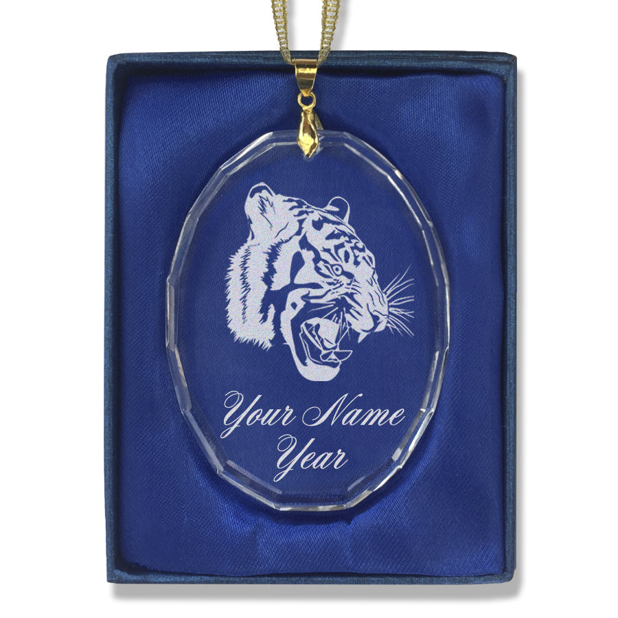 LaserGram Christmas Ornament, Tiger Head, Personalized Engraving Included (Oval Shape)