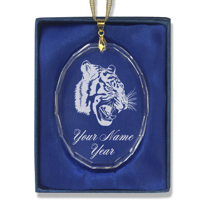 LaserGram Christmas Ornament, Tiger Head, Personalized Engraving Included (Oval Shape)