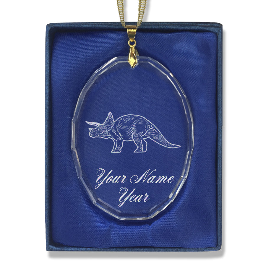 LaserGram Christmas Ornament, Triceratops Dinosaur, Personalized Engraving Included (Oval Shape)