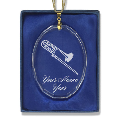 LaserGram Christmas Ornament, Trombone, Personalized Engraving Included (Oval Shape)