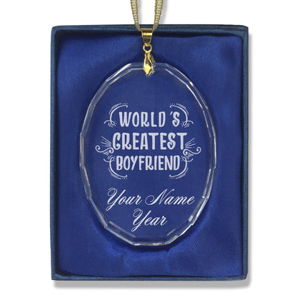 LaserGram Christmas Ornament, World's Greatest Boyfriend, Personalized Engraving Included (Oval Shape)