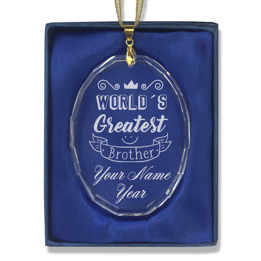 LaserGram Christmas Ornament, World's Greatest Brother, Personalized Engraving Included (Oval Shape)