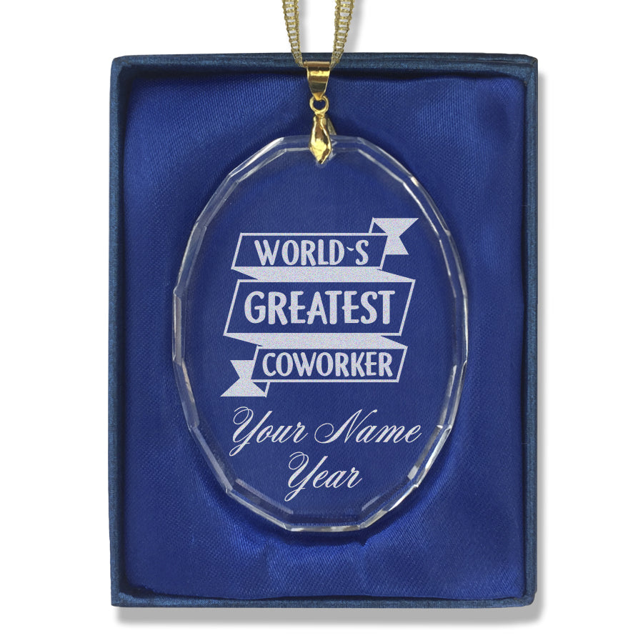 LaserGram Christmas Ornament, World's Greatest Coworker, Personalized Engraving Included (Oval Shape)