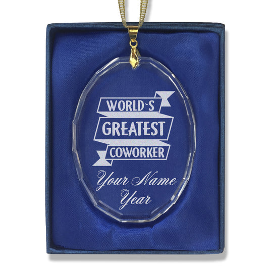 LaserGram Christmas Ornament, World's Greatest Coworker, Personalized Engraving Included (Oval Shape)