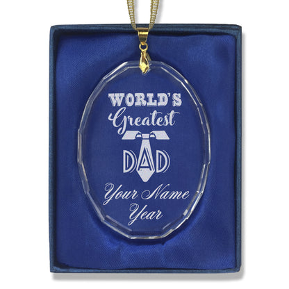 LaserGram Christmas Ornament, World's Greatest Dad, Personalized Engraving Included (Oval Shape)