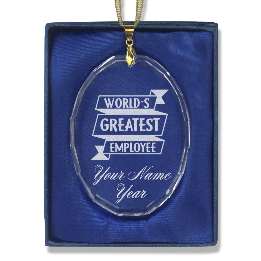 LaserGram Christmas Ornament, World's Greatest Employee, Personalized Engraving Included (Oval Shape)