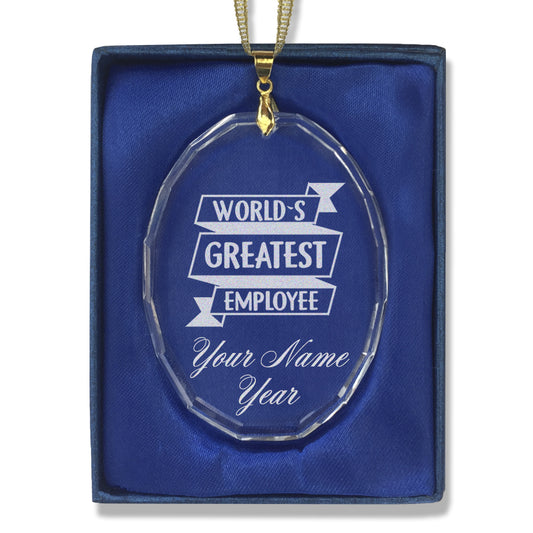 LaserGram Christmas Ornament, World's Greatest Employee, Personalized Engraving Included (Oval Shape)