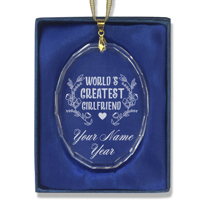 LaserGram Christmas Ornament, World's Greatest Girlfriend, Personalized Engraving Included (Oval Shape)