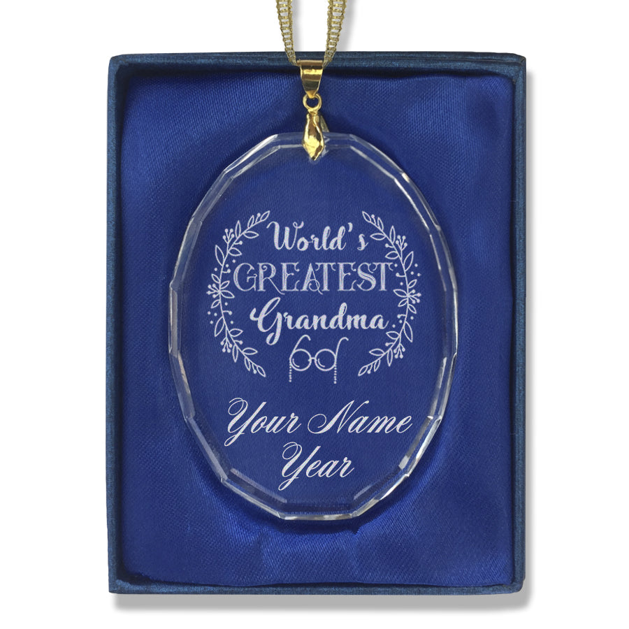 LaserGram Christmas Ornament, World's Greatest Grandma, Personalized Engraving Included (Oval Shape)