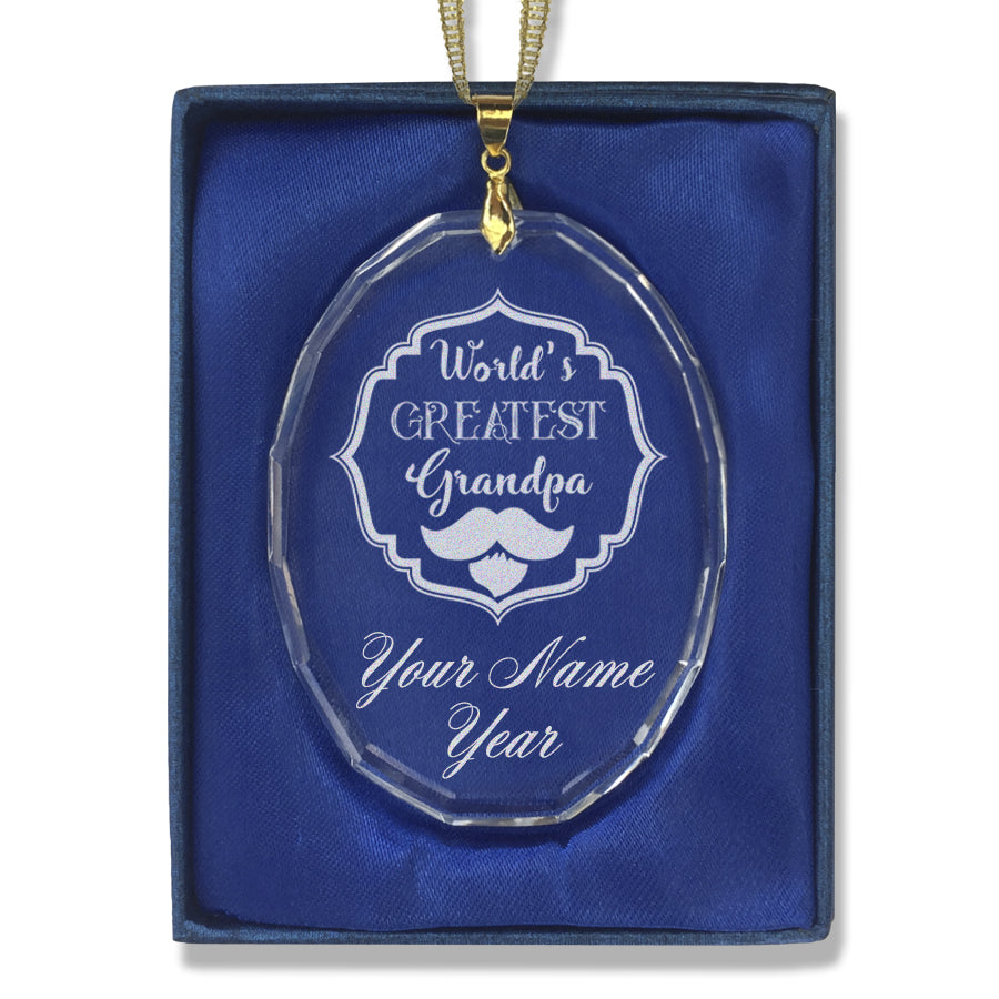 LaserGram Christmas Ornament, World's Greatest Grandpa, Personalized Engraving Included (Oval Shape)