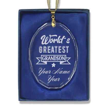LaserGram Christmas Ornament, World's Greatest Grandson, Personalized Engraving Included (Oval Shape)
