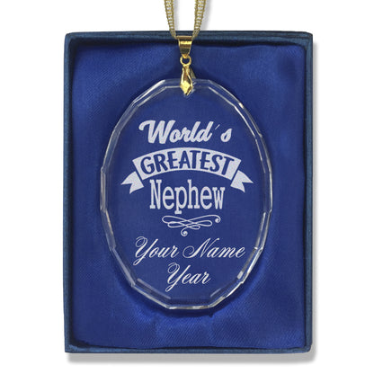 LaserGram Christmas Ornament, World's Greatest Nephew, Personalized Engraving Included (Oval Shape)