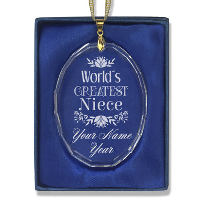 LaserGram Christmas Ornament, World's Greatest Niece, Personalized Engraving Included (Oval Shape)