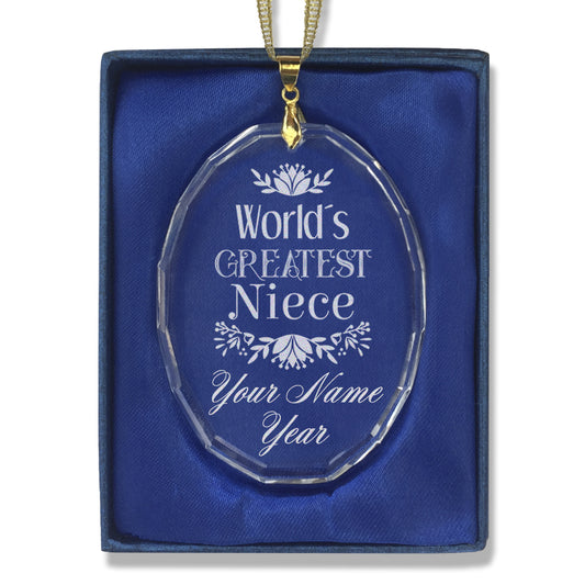 LaserGram Christmas Ornament, World's Greatest Niece, Personalized Engraving Included (Oval Shape)