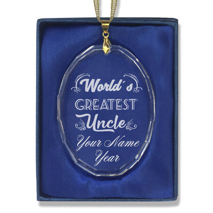 LaserGram Christmas Ornament, World's Greatest Uncle, Personalized Engraving Included (Oval Shape)