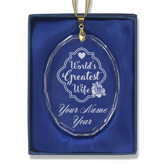 LaserGram Christmas Ornament, World's Greatest Wife, Personalized Engraving Included (Oval Shape)