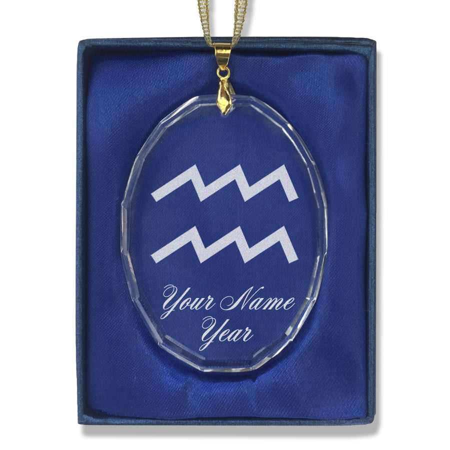 LaserGram Christmas Ornament, Zodiac Sign Aquarius, Personalized Engraving Included (Oval Shape)