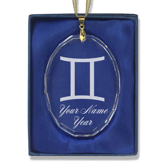 LaserGram Christmas Ornament, Zodiac Sign Gemini, Personalized Engraving Included (Oval Shape)