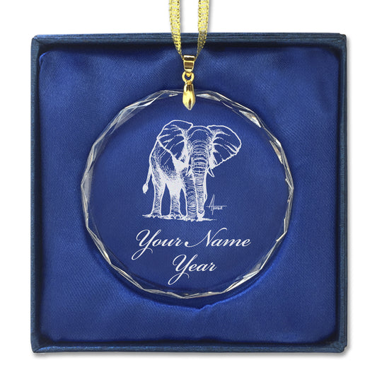 LaserGram Christmas Ornament, African Elephant, Personalized Engraving Included (Round Shape)