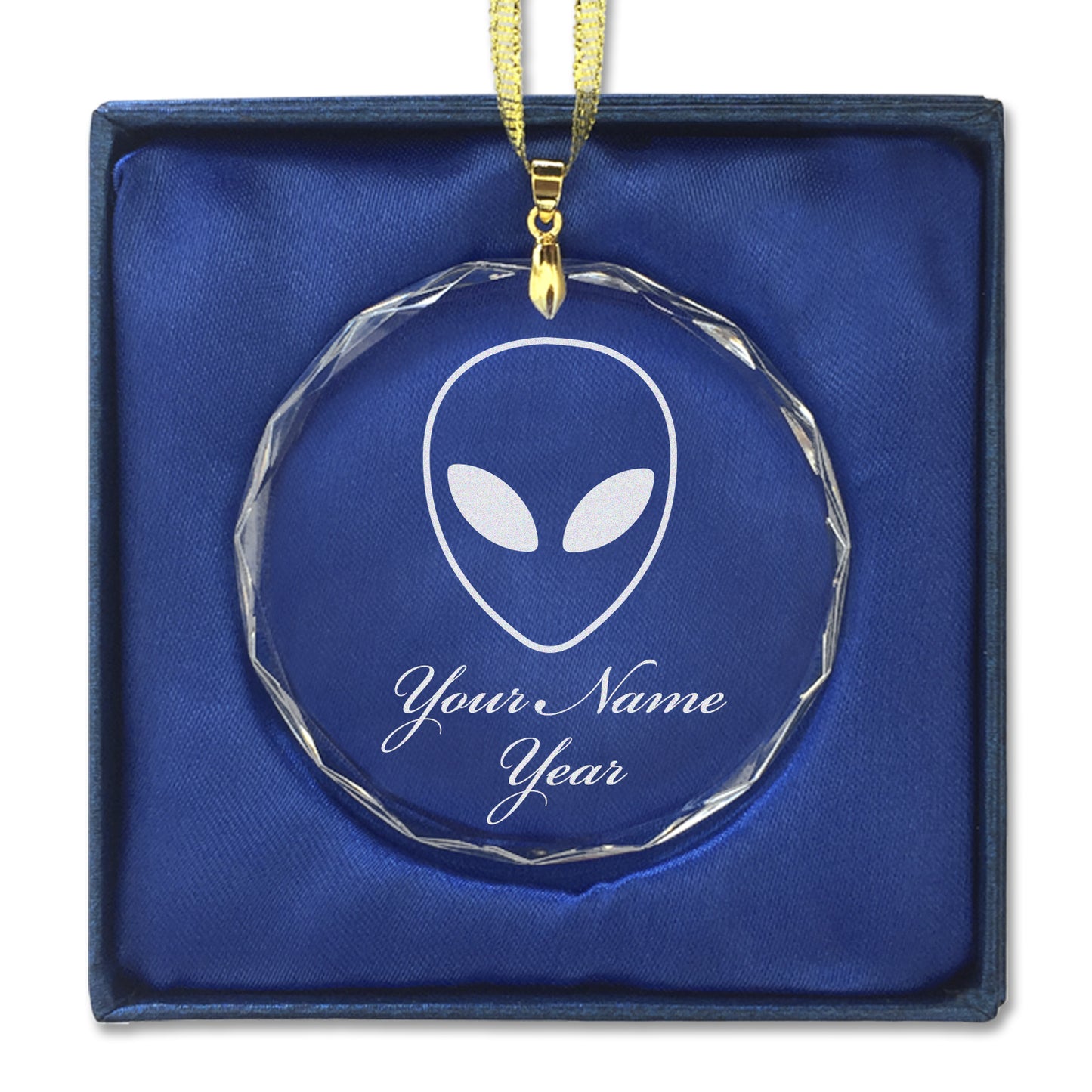 LaserGram Christmas Ornament, Alien Head, Personalized Engraving Included (Round Shape)