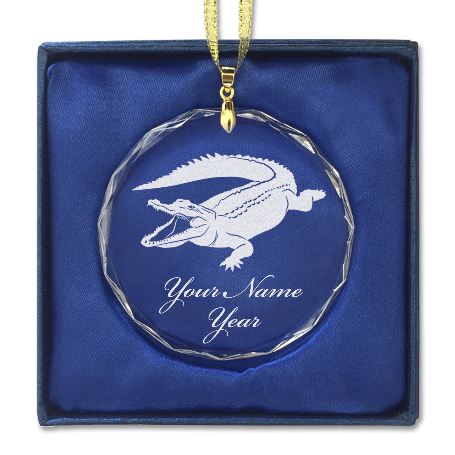 LaserGram Christmas Ornament, Alligator, Personalized Engraving Included (Round Shape)