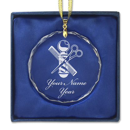 LaserGram Christmas Ornament, Barber Shop Pole, Personalized Engraving Included (Round Shape)