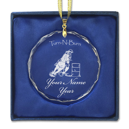 LaserGram Christmas Ornament, Barrel Racer Turn N Burn, Personalized Engraving Included (Round Shape)