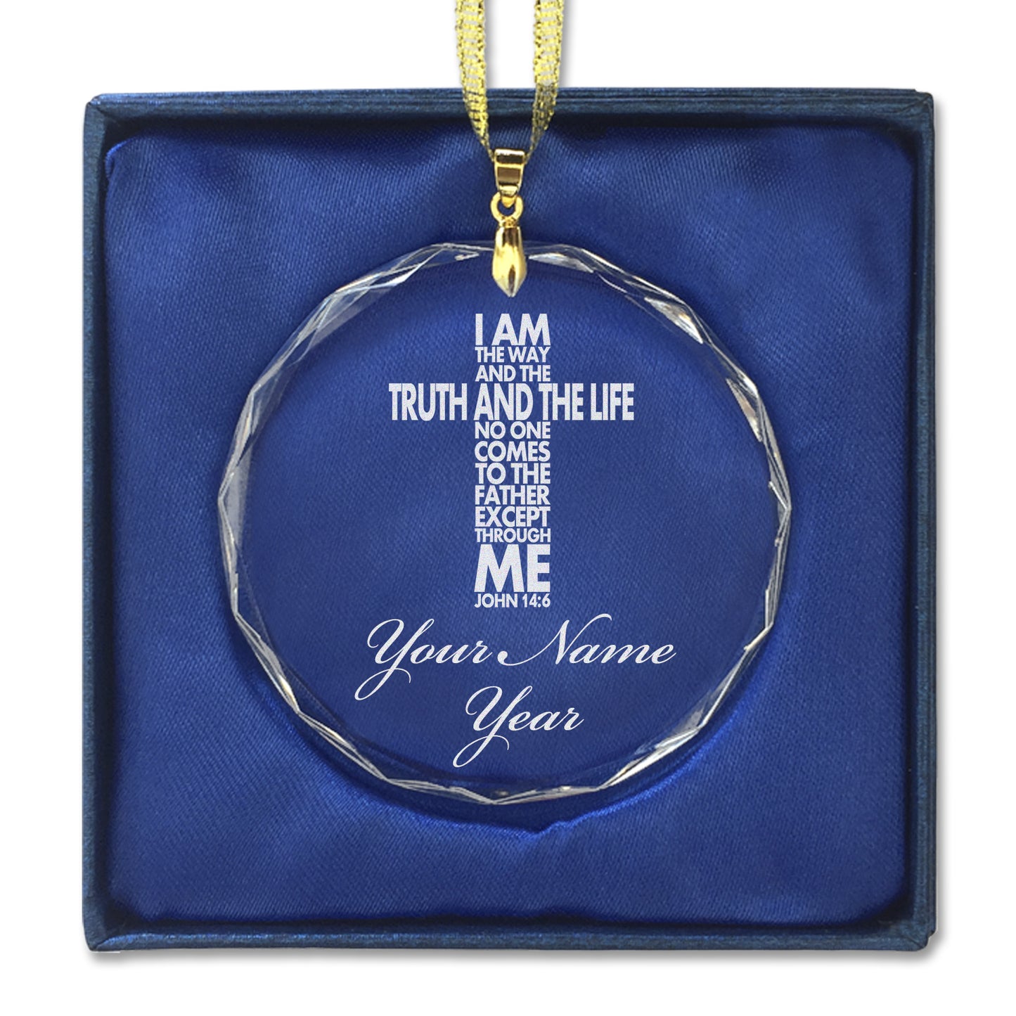 LaserGram Christmas Ornament, Bible Verse John 14-6, Personalized Engraving Included (Round Shape)