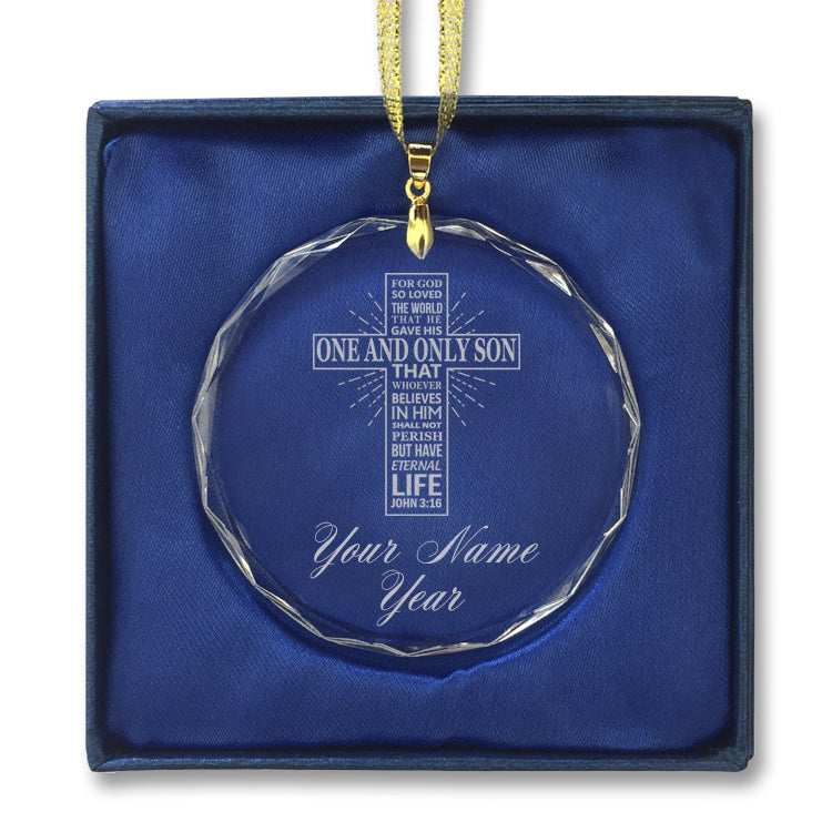 LaserGram Christmas Ornament, Bible Verse John 3-16, Personalized Engraving Included (Round Shape)