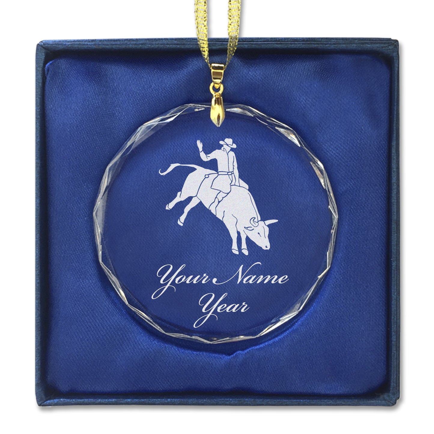 LaserGram Christmas Ornament, Bull Rider Cowboy, Personalized Engraving Included (Round Shape)