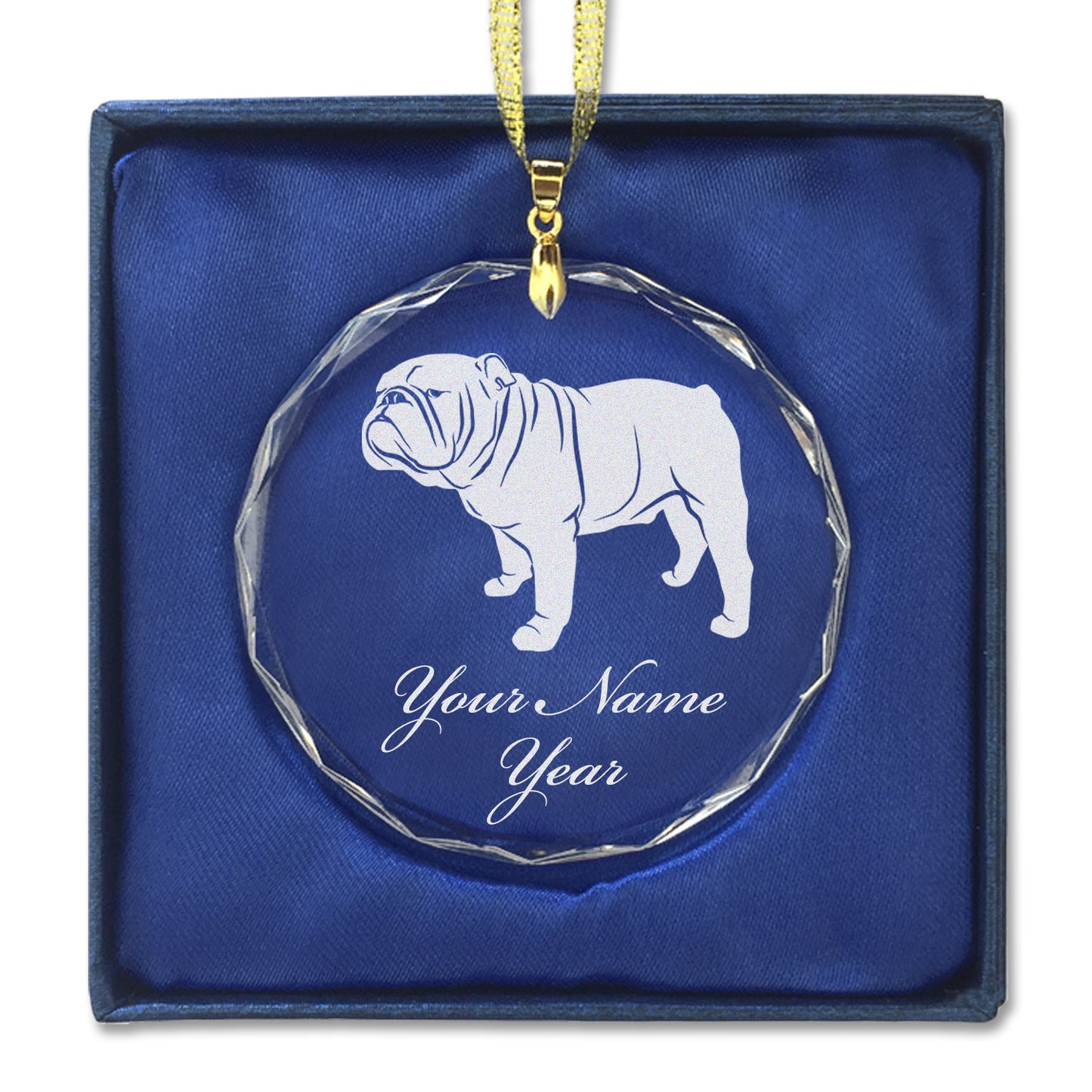 LaserGram Christmas Ornament, Bulldog Dog, Personalized Engraving Included (Round Shape)