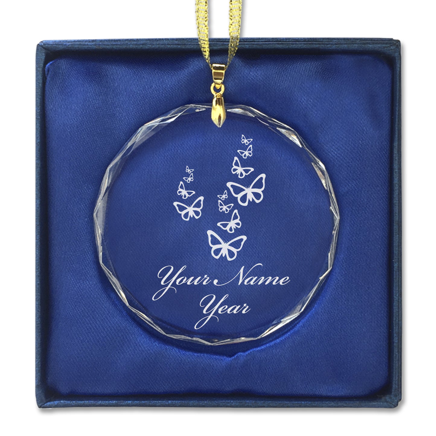 LaserGram Christmas Ornament, Butterflies, Personalized Engraving Included (Round Shape)