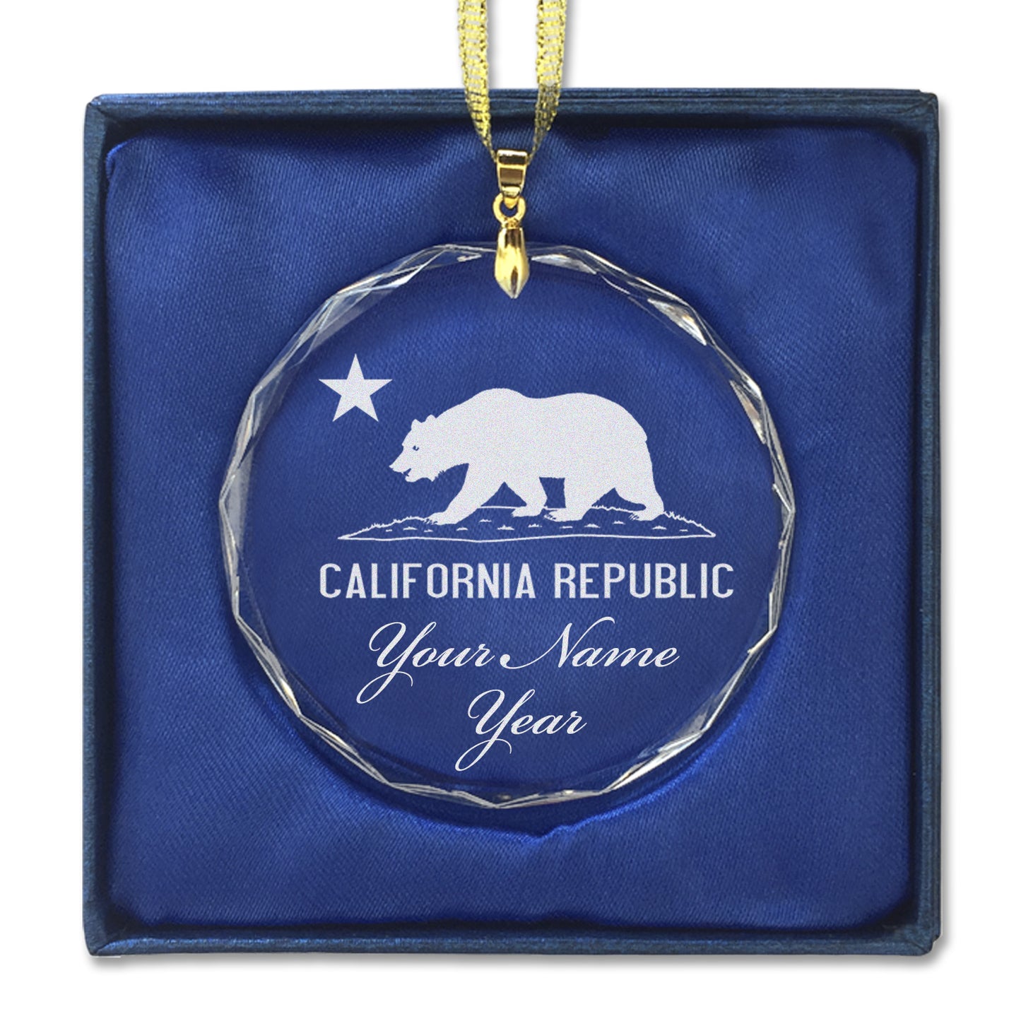 LaserGram Christmas Ornament, California Republic Bear Flag, Personalized Engraving Included (Round Shape)