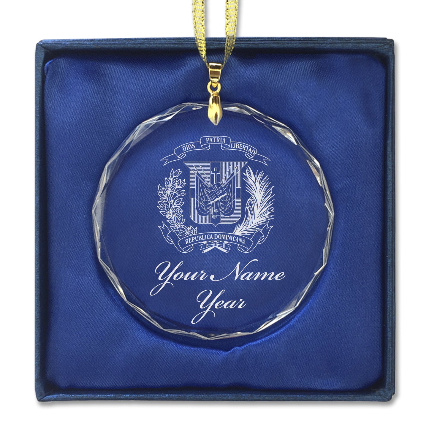 LaserGram Christmas Ornament, Coat of Arms Dominican Republic, Personalized Engraving Included (Round Shape)