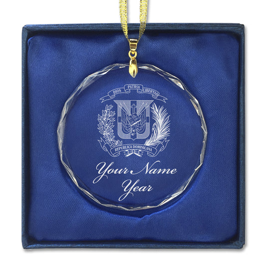 LaserGram Christmas Ornament, Coat of Arms Dominican Republic, Personalized Engraving Included (Round Shape)