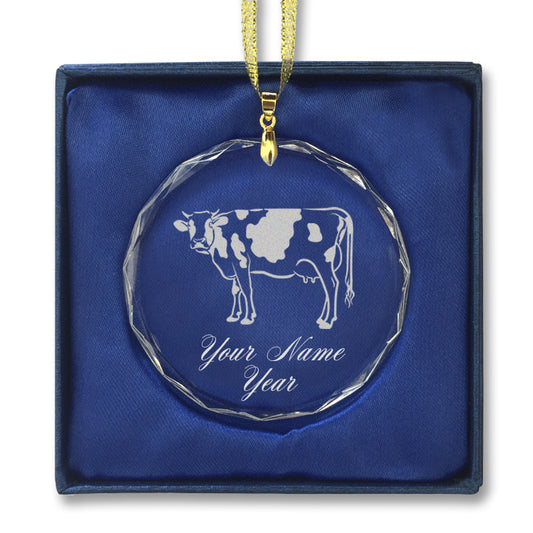 LaserGram Christmas Ornament, Cow, Personalized Engraving Included (Round Shape)